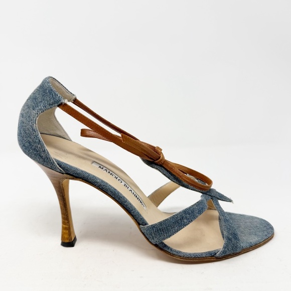 Manolo Blahnik Denim Strappy Sandals Heels Womens Size EU 38.5 - Picture 5 of 10